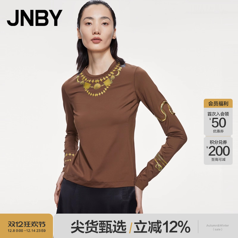 修身上衣圆领印花黑色长袖