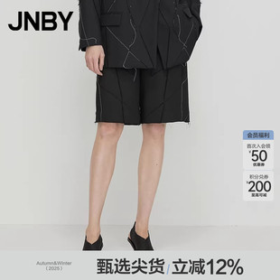 简约时尚 女休闲拼接直筒五分裤 通勤 江南布衣折扣春夏短裤 JNBY