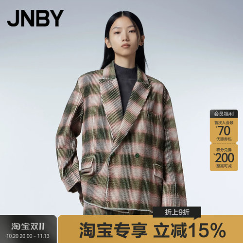 【淘宝专享】JNBY/江南布衣春秋西装外套女气质宽松高级长款格纹