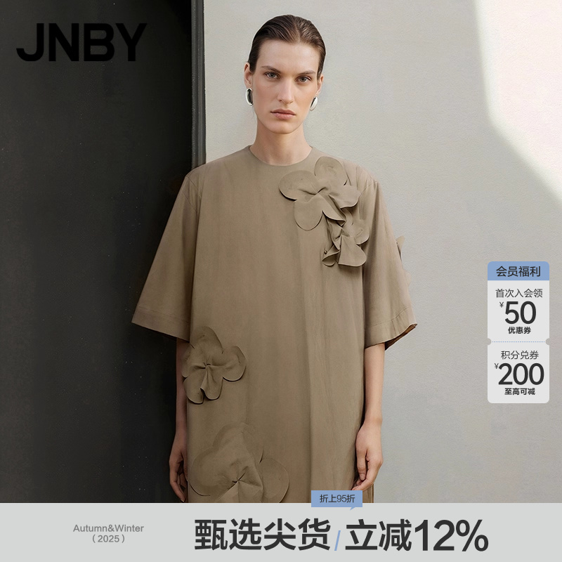 纯色府绸立体花卉短袖连衣裙