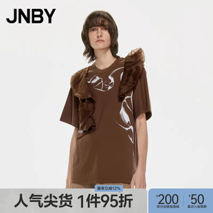 设计感网纱中长款 江南布衣折扣春夏T恤女印花宽松短袖 JNBY