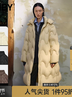 JNBY/江南布衣秋冬羽绒服中长款宽松休闲通勤连帽长袖女5OAC12630