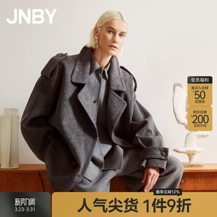 JNBY 双面呢大衣 江南布衣冬含羊绒毛呢外套女翻领简约休闲中长款