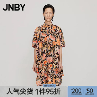 JNBY/江南布衣折扣春夏连衣裙短袖印花衬衫裙度假风宽松中长裙女