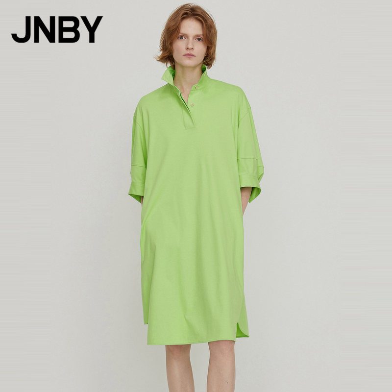 JNBY/江南布衣春夏连衣裙衬衫式100%棉宽松A型五分袖通勤女
