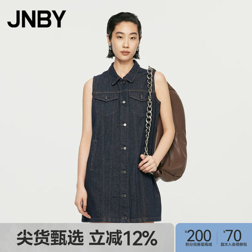 JNBY/江南布衣春秋牛仔连衣裙女无袖翻领复古气质通勤5O7G11180