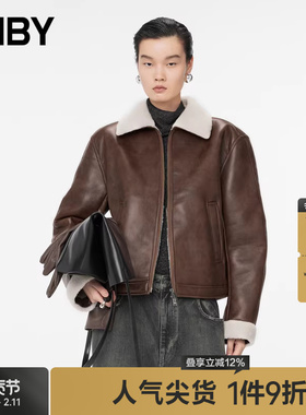 JNBY/江南布衣秋冬仿皮衣皮毛一体拼接宽松柔软垂坠外套5OAA12090