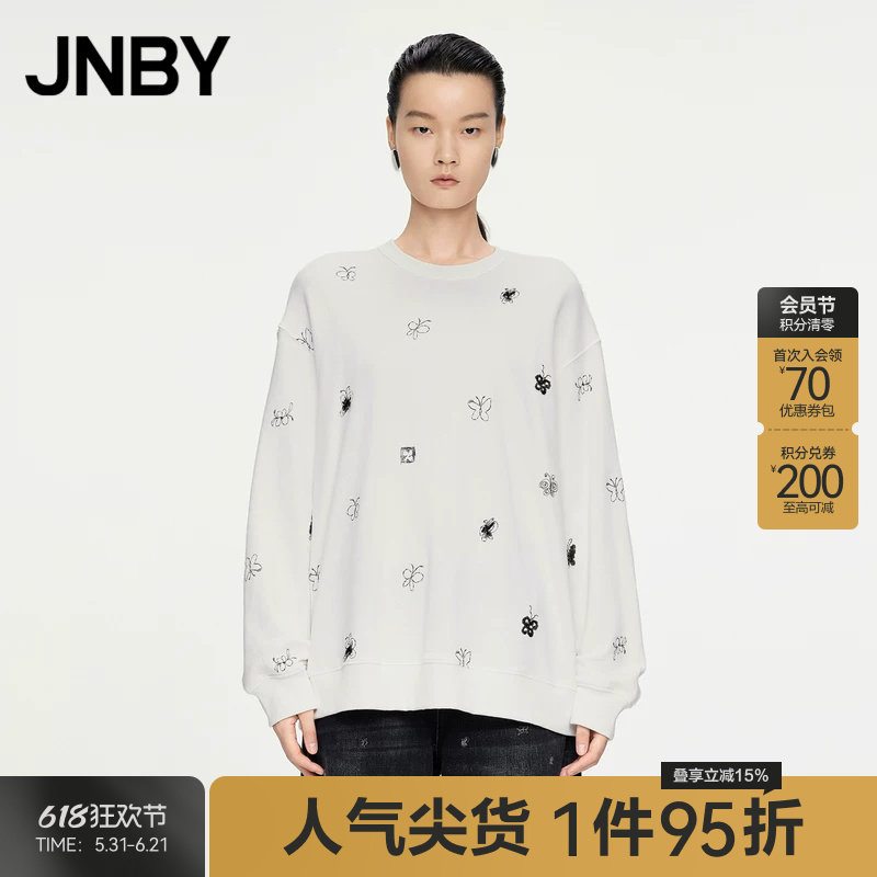 JNBY/江南布衣春秋卫衣宽松圆领套头小蝴蝶棉质绣花上衣5O8413440