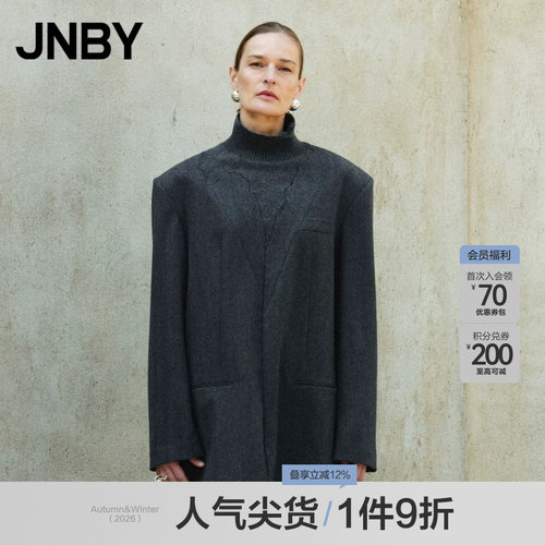 JNBY/江南布衣秋冬连衣裙立领宽松长袖绒感拼接连衣裙5O0G12470