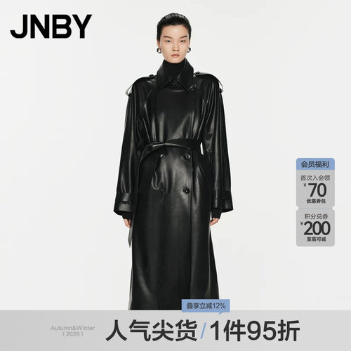 JNBY/江南布衣春秋仿皮风衣长款PU革宽松休闲外套女5O9A12510