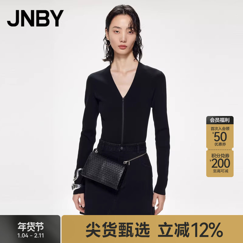 【断码清仓】JNBY/江南布衣折扣春夏针织衫V领拉链开衫长绒棉修身,女装/女士精品,毛针织衫,淘宝优惠券,粉丝福利购,淘宝优惠卷