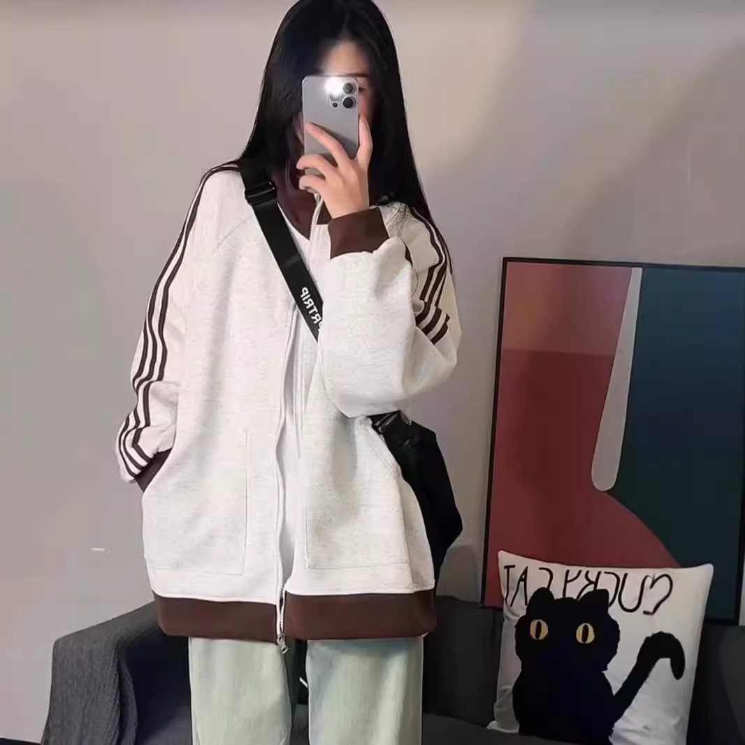 撞色拼接立领卫衣外套女春秋百搭短外套