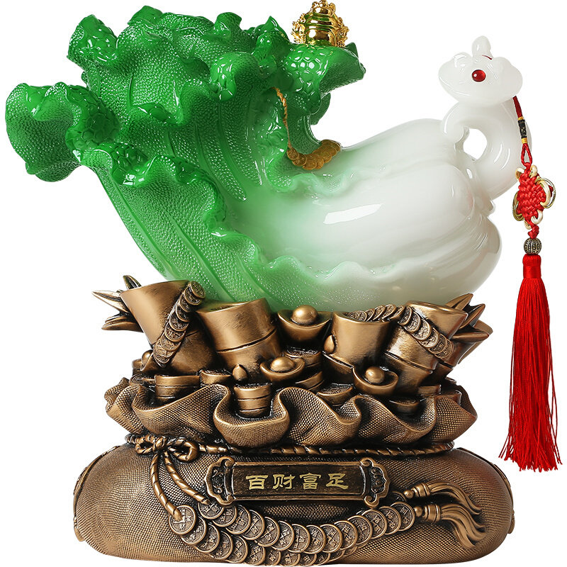 吉善缘 大号招财玉白菜摆件 金蟾貔貅客厅办公室装饰摆设品0831