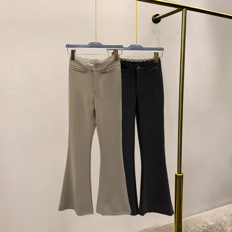 2025春夏蕾丝边腰一字袋喇叭裤