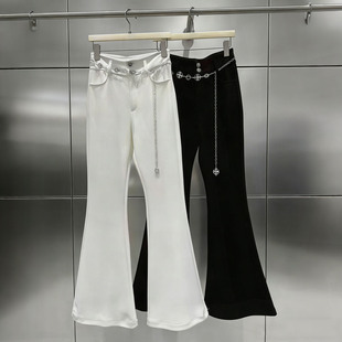 水钻链条腰带喇叭裤 2026年春高腰显瘦两粒扣宽腰微喇裤 女百搭修身