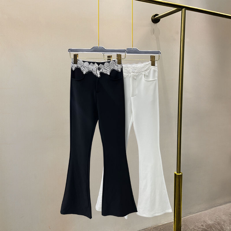 拼接蕾丝腰微喇长裤女2025春