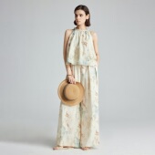 两件套 套装 2026夏新气质挂脖设计无袖 上衣轻薄透气宽松亚麻休闲裤