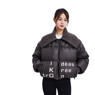 罗宾汉咖啡色都市时尚潮流白鸭绒短款羽绒服女秋冬保暖百搭外套