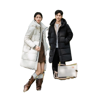 罗宾汉墨雪三防男女同款中长款羽绒服通勤时尚百搭白鸭绒防水外套