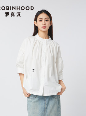 罗宾汉夏季新款减龄时尚百搭圆领舒适显瘦女款小蜜蜂短袖衬衫