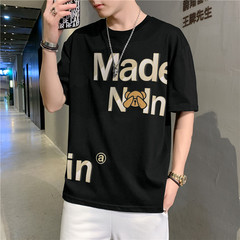 New summer relaxed Hong Kong Style printed letter short sleeve t-shirt men's round neck T-shirt