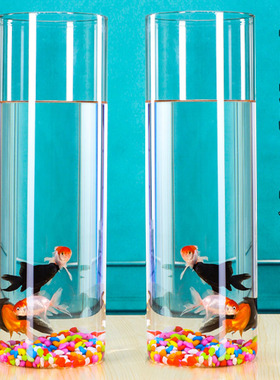 圆形鱼缸玻璃缸圆柱形金鱼缸小型桌面办公室鱼缸客厅立体超白落地