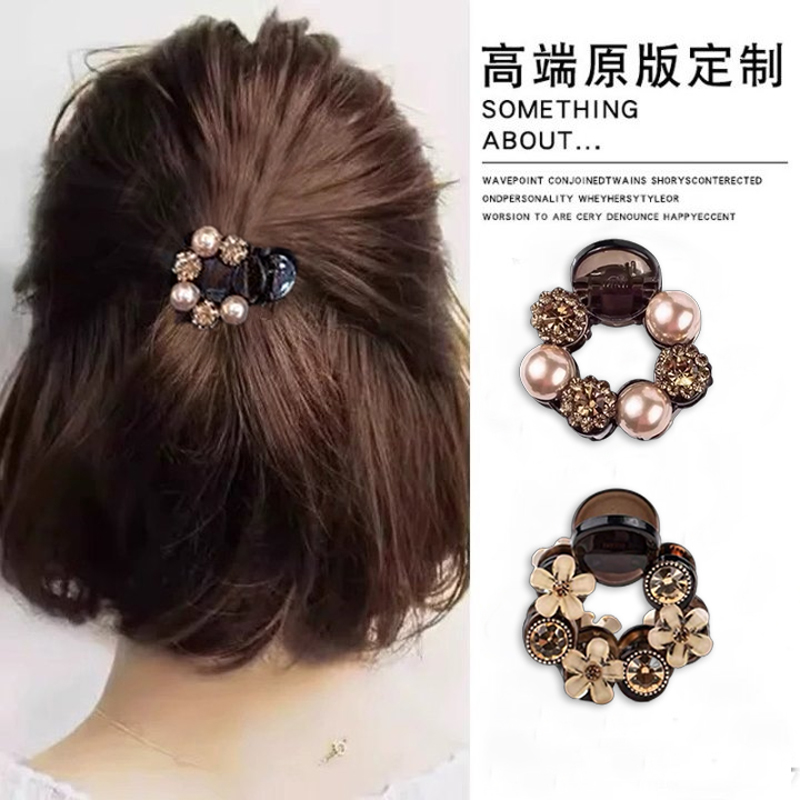 气质短发半扎发过渡期珍珠抓夹子