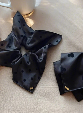 方巾发圈黑色爱心波点韩系高级感气质绝美方形四角扎头发绳头绳女