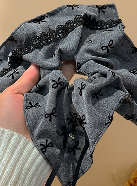 方巾发圈大肠灰色格雷系丝带蝴蝶结气质韩系马尾四角头绳方形头饰