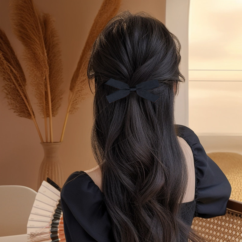 半扎一字夹弹簧发量少后脑勺发夹蝴蝶结布艺黑色简约发卡夹子发饰,饰品/流行首饰/时尚饰品新,发饰,淘宝优惠券,粉丝福利购,淘宝优惠卷