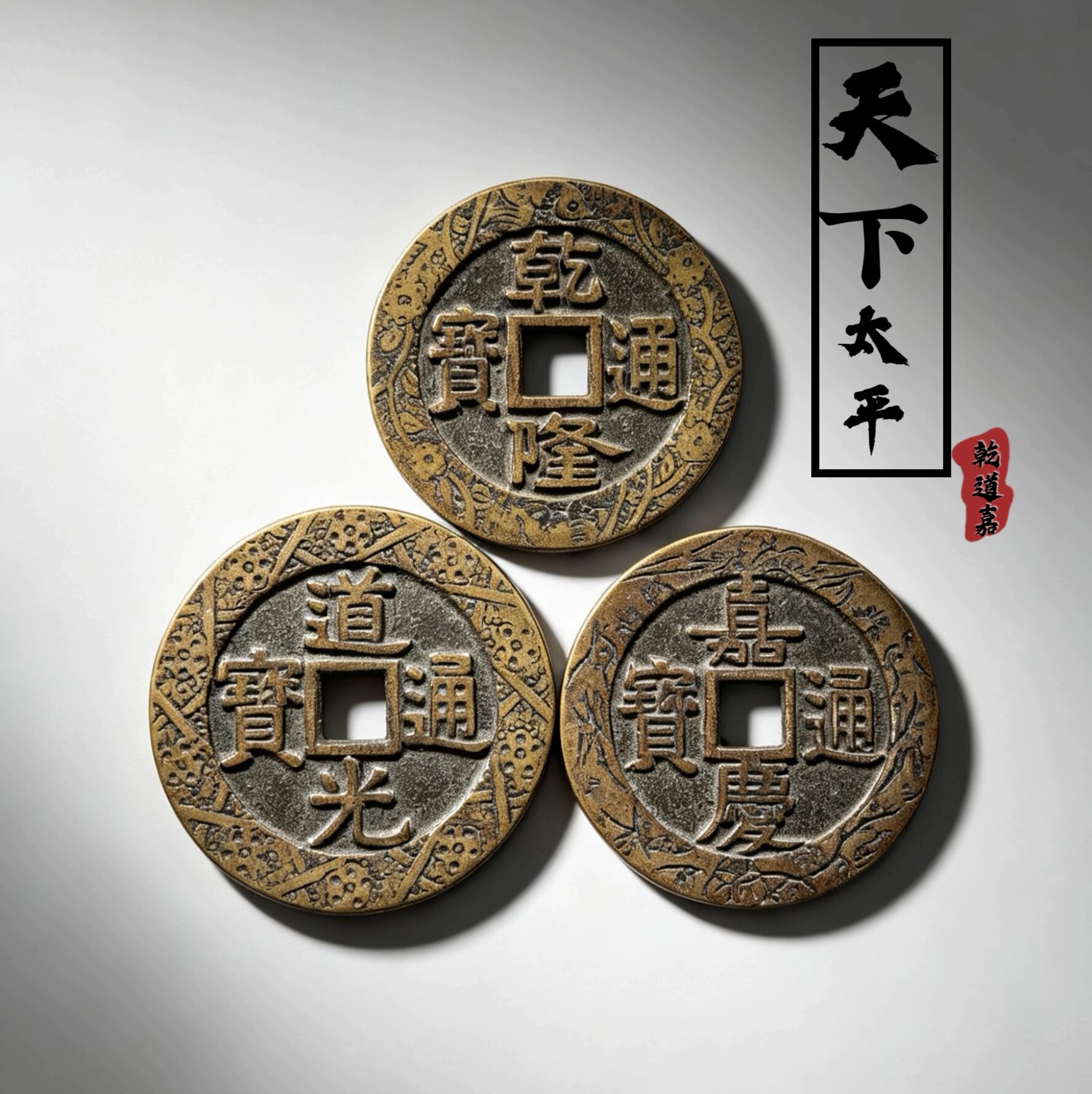 乾道嘉铜钱三帝钱清代乾隆道光嘉国学摆件