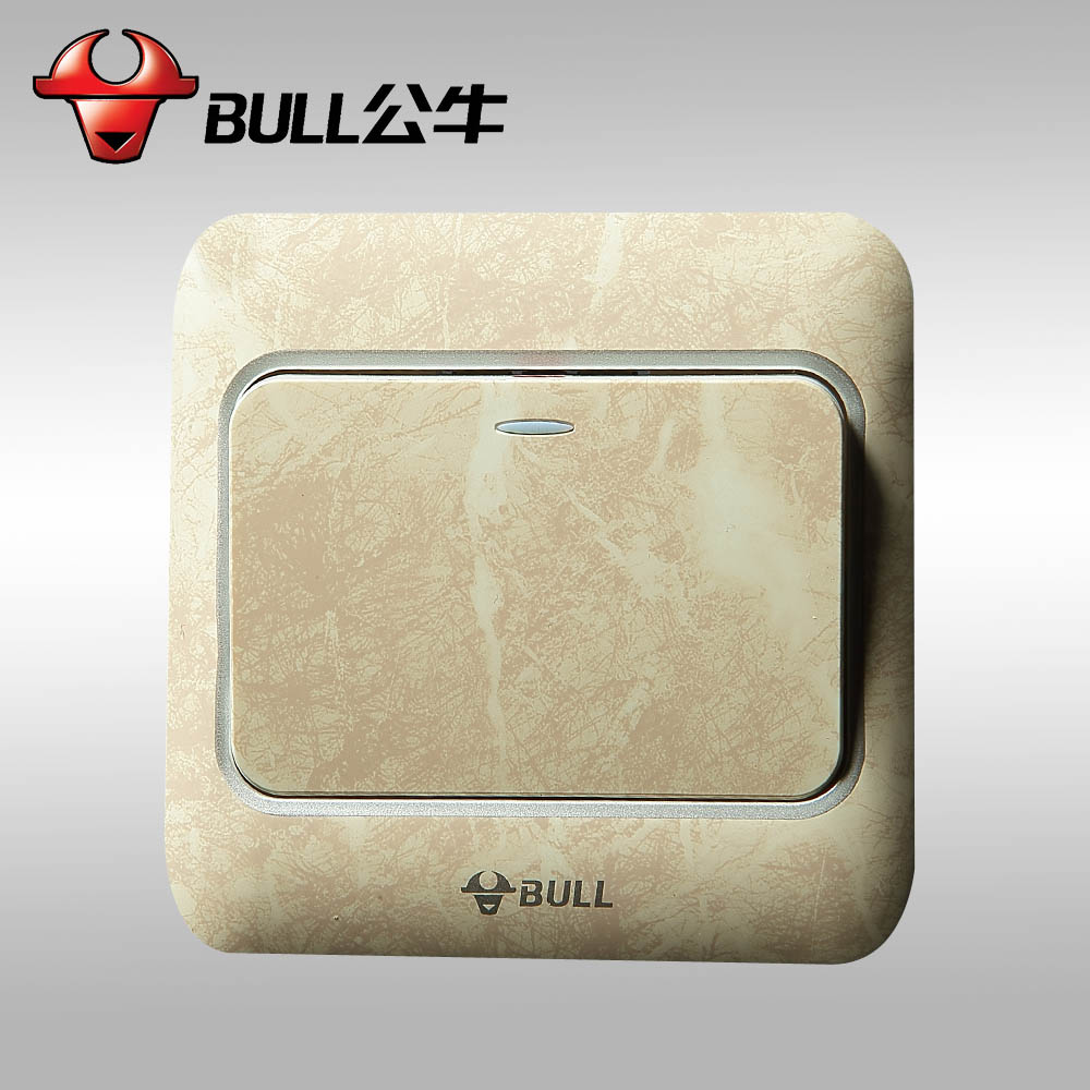 公牛BULL一开单控拉丝银大板按钮开关带荧光G10K111Y米黄石纹木纹