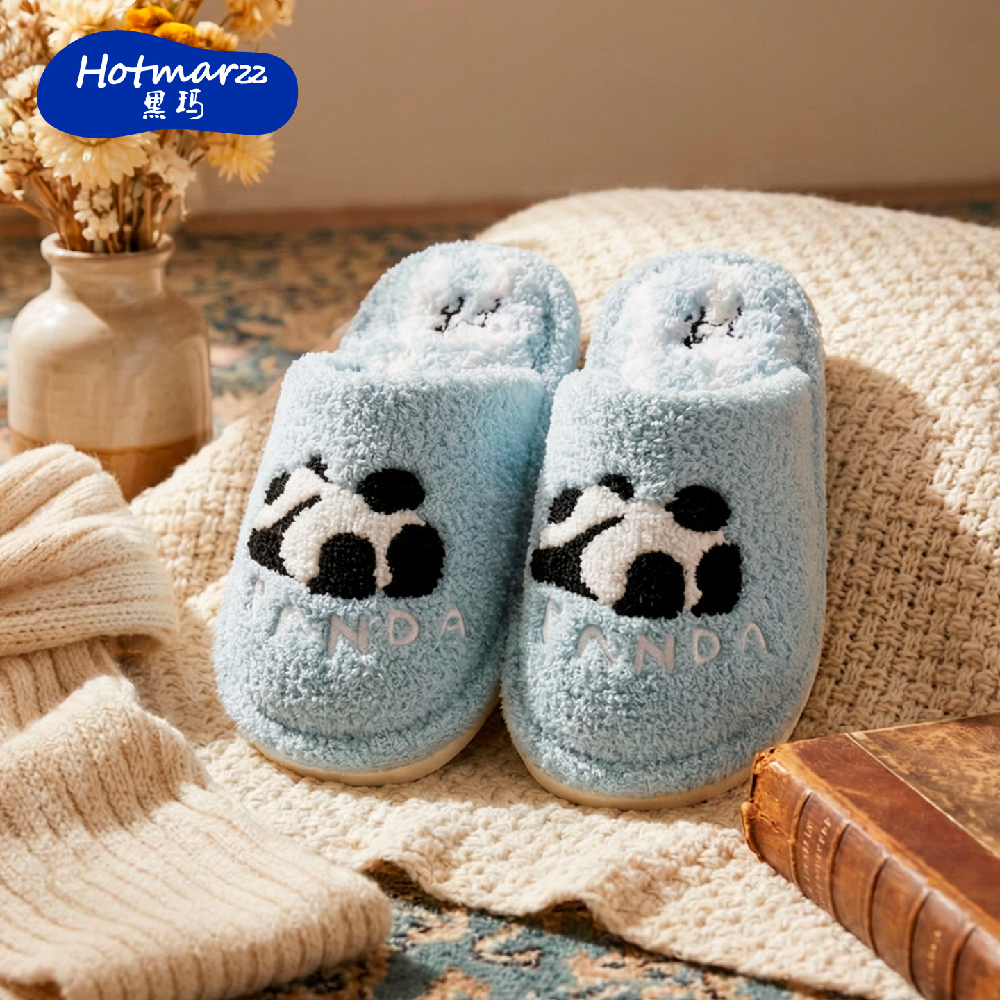 hotmarzz/黑玛棉拖鞋女冬季新款室内家居加绒保暖静音防滑棉拖