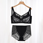 内衣套装 文胸内裤 女夏天大胸显小全罩杯带钢圈缩胸薄款 防下垂大码
