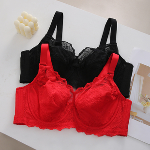 红色大码本命年文胸大胸显小聚拢内衣全罩杯有钢圈上托防下垂文胸