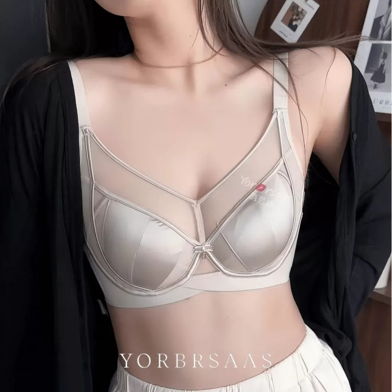 缎面超薄内衣女夏季薄款大胸显小收副乳软钢圈防下垂显胸小的文胸