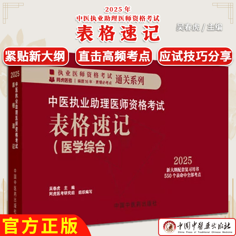 2025年中医执业助理医师资格考试表格速记 中国中医药出版社 中医职业医师考试参考用书口袋书画重点复习书籍新大纲 吴春虎 主编