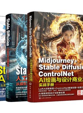 【全3册】Stable Diffusion人绘画教程+Midjourney+Stable DiffusionAI绘工智能AI画教程+ControlNetAI绘画与设计商业应用实战手册