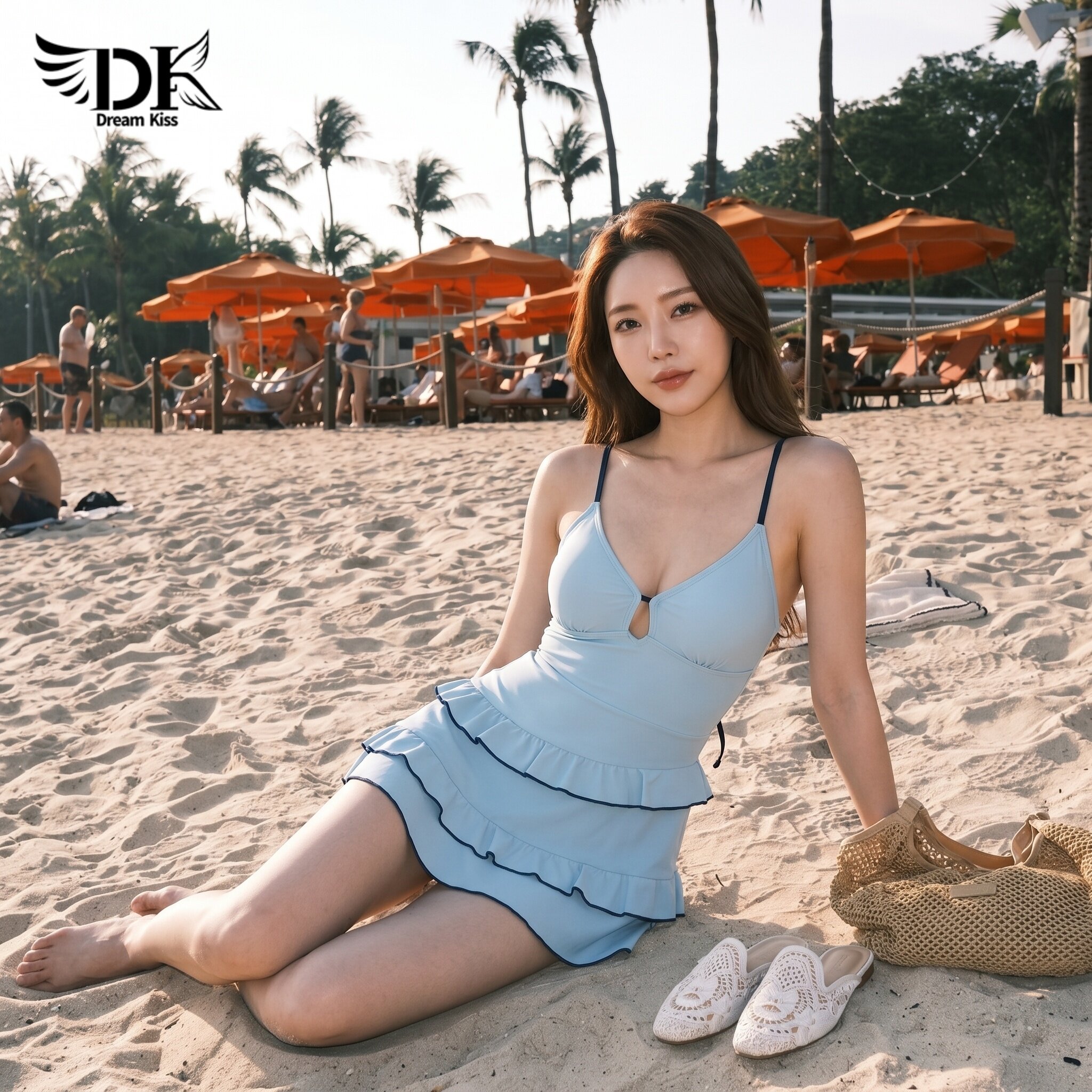 DK2026新款泳衣女连体绝美度假性感吊带蛋糕裙式温泉遮肉显瘦泳装
