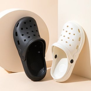 外穿踩屎感軟底輕便不臭不響情侶款 韓式 洞洞鞋 男夏季 漂流包頭拖鞋