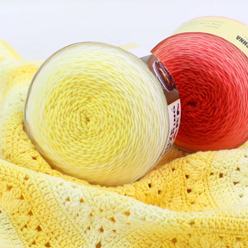 渐变色蛋糕球仿长段染毛线手编围巾披肩彩虹5股牛奶棉线魔法线