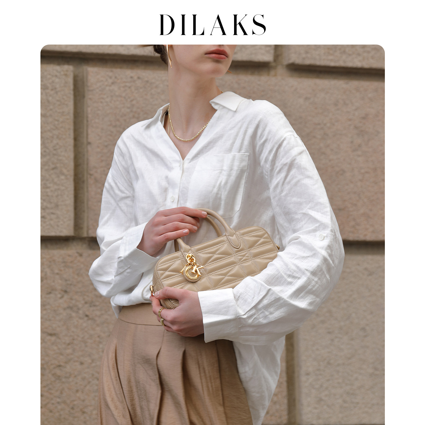 DILAKS迪莱克丝专柜正品真皮菱格手提包女通勤百搭轻奢单肩斜挎包