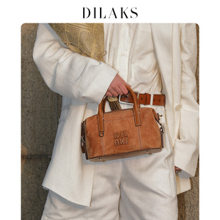 【新年礼物】DILAKS新款麂皮包包女手提波士顿包轻奢感通勤斜挎包