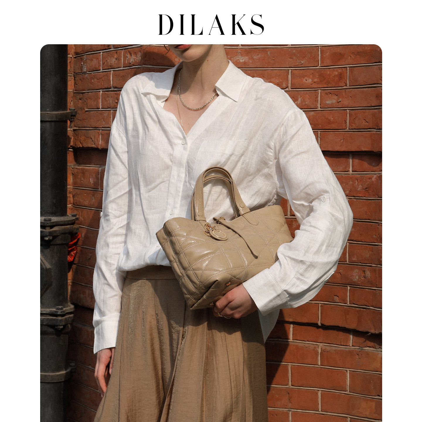 【新年礼物】DILAKS真皮菱格女包轻奢气质手提菜篮子托特包斜挎