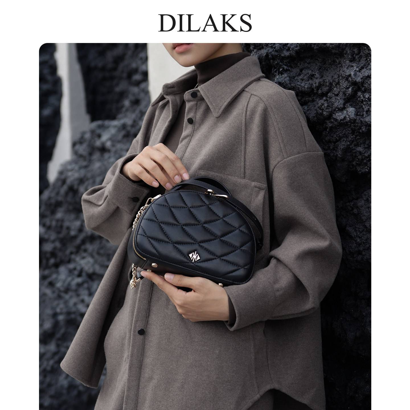 DILAKS迪莱克丝羊皮菱格手提女包正品贝壳包通勤链条包单肩斜挎包