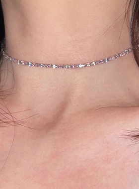 粉色仿锆石项链女款2025新款锁骨链高级感轻奢小众气质choker颈链