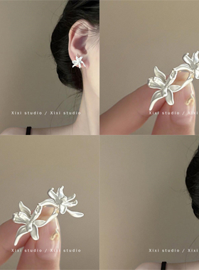 银白色鸢尾花耳钉女轻奢高级感气质大气小众独特耳环2025新款爆款