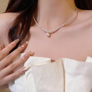 轻奢碎银子珍珠项链女小众设计感高级锁骨链气质网红颈链配饰