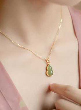 复古国风仿真碧玉葫芦项链小众轻奢设计时尚优雅民族风配饰锁骨链