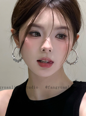 气质韩妹 银色闪钻大圈圈耳环女轻奢高级感大气耳圈个性耳钉耳饰